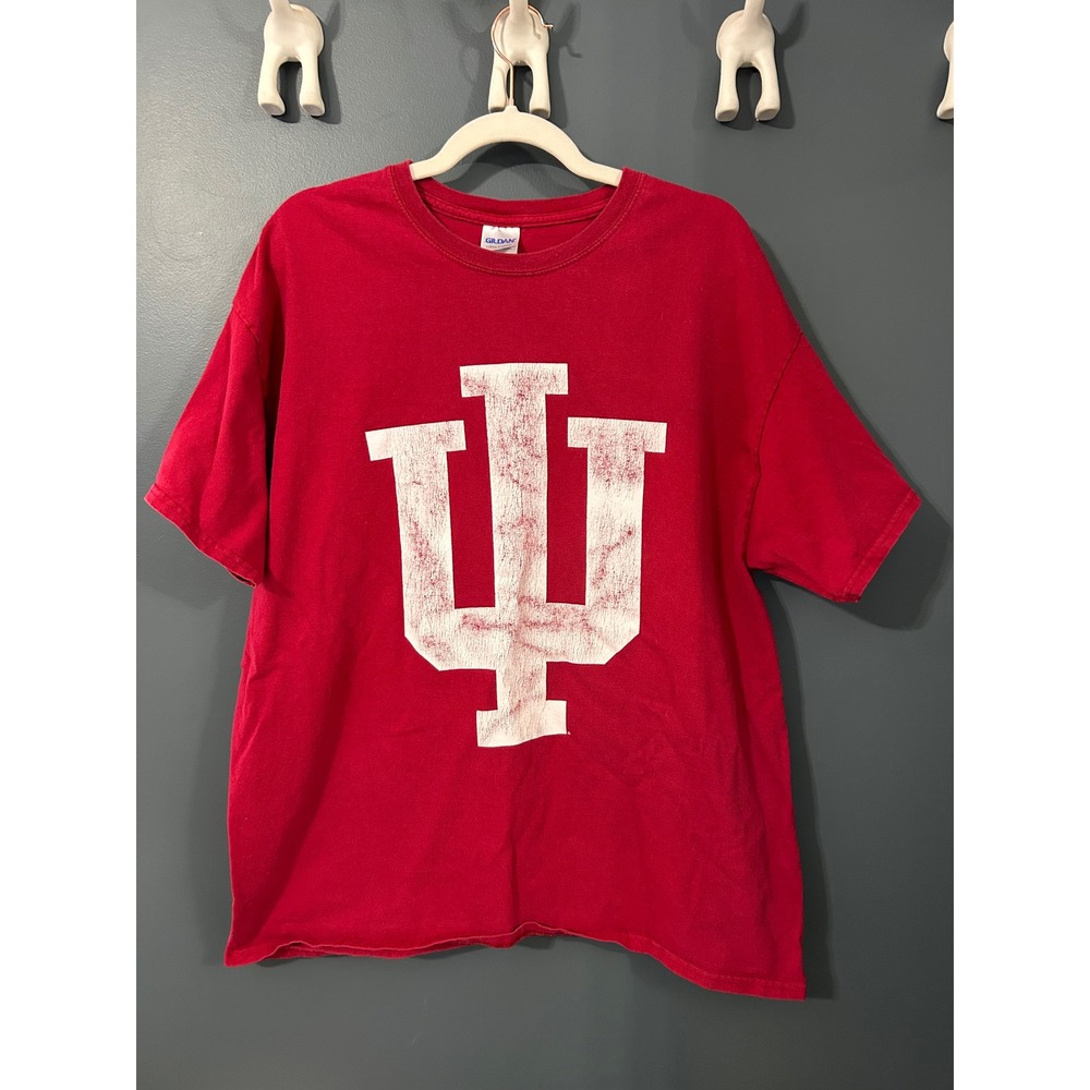Indiana University Hoosiers IU Logo Red T Shirt Mens XL Gildan Distressed Logo